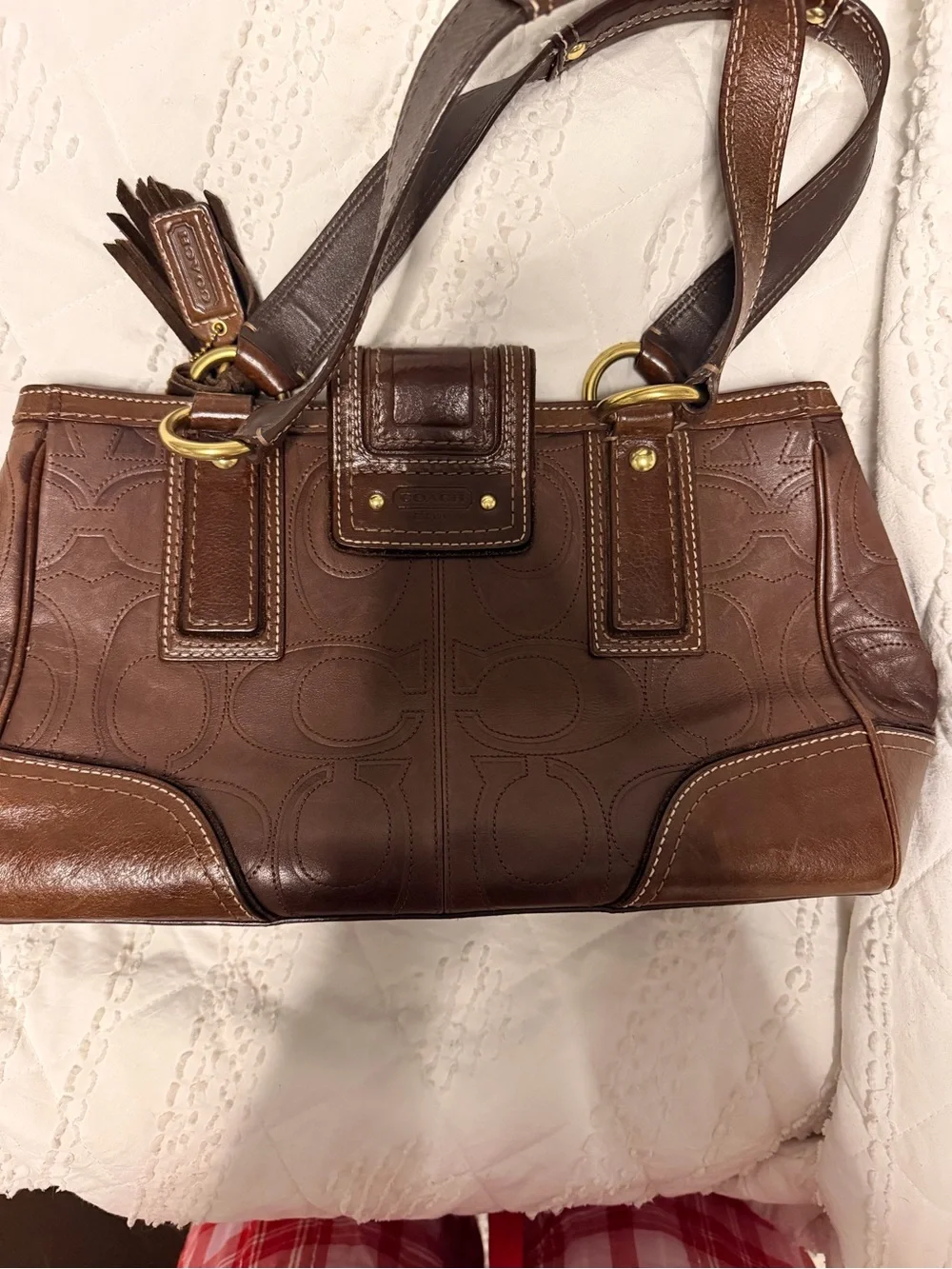 Brown leather vintage coach hampton bag with pink interior